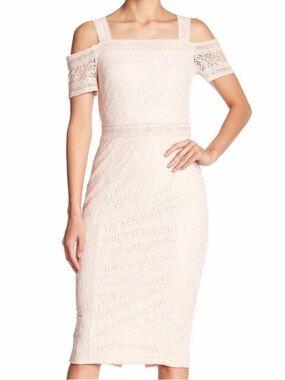 RACHEL Rachel Roy Lace Off-Shoulder Midi Dress in Light Beige